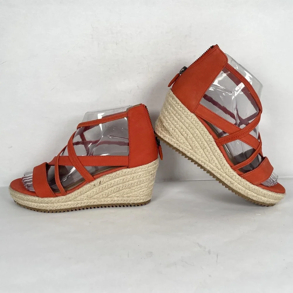 Eileen Fisher Shoes Womens Size 6 Red Nubuck Espadrille Wedge Sandals Strappy